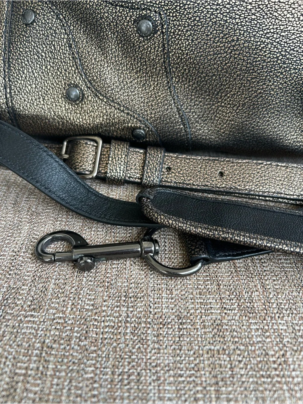 Coach Metallic Pewter Pebbled Leather Satchel with Crossbody Strap